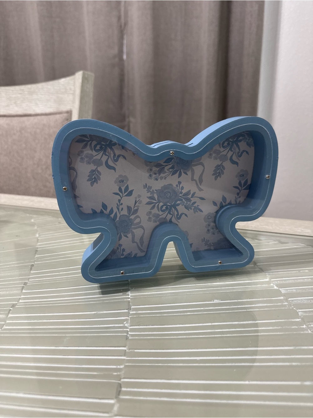Bow Shaped Shadow Box Frame in Light Blue Piggy Bank